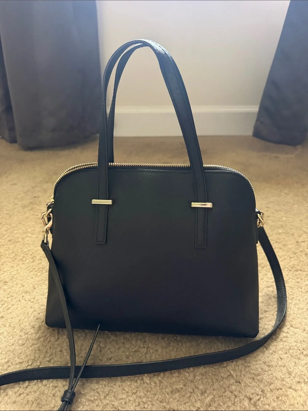kate spade black leather satchel with gold hardware